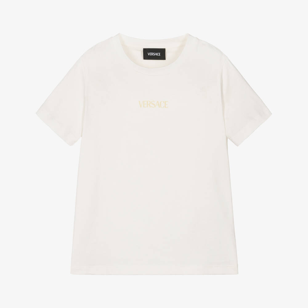 Versace-Белая с золотым логотипом на спине футболка для девочек | Childrensalon Outlet