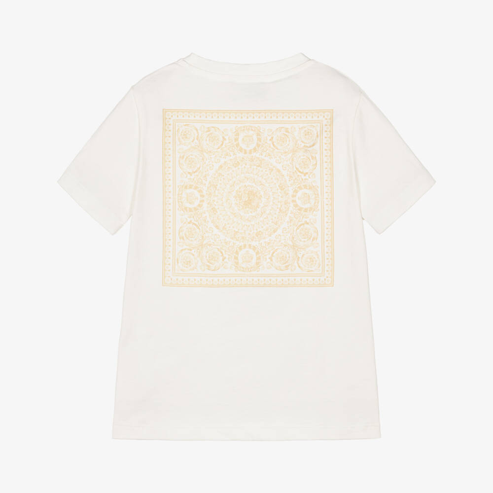 Versace-Белая с золотым логотипом на спине футболка для девочек | Childrensalon Outlet