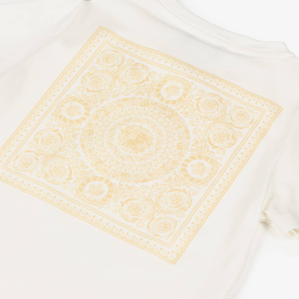 Versace-Белая с золотым логотипом на спине футболка для девочек | Childrensalon Outlet