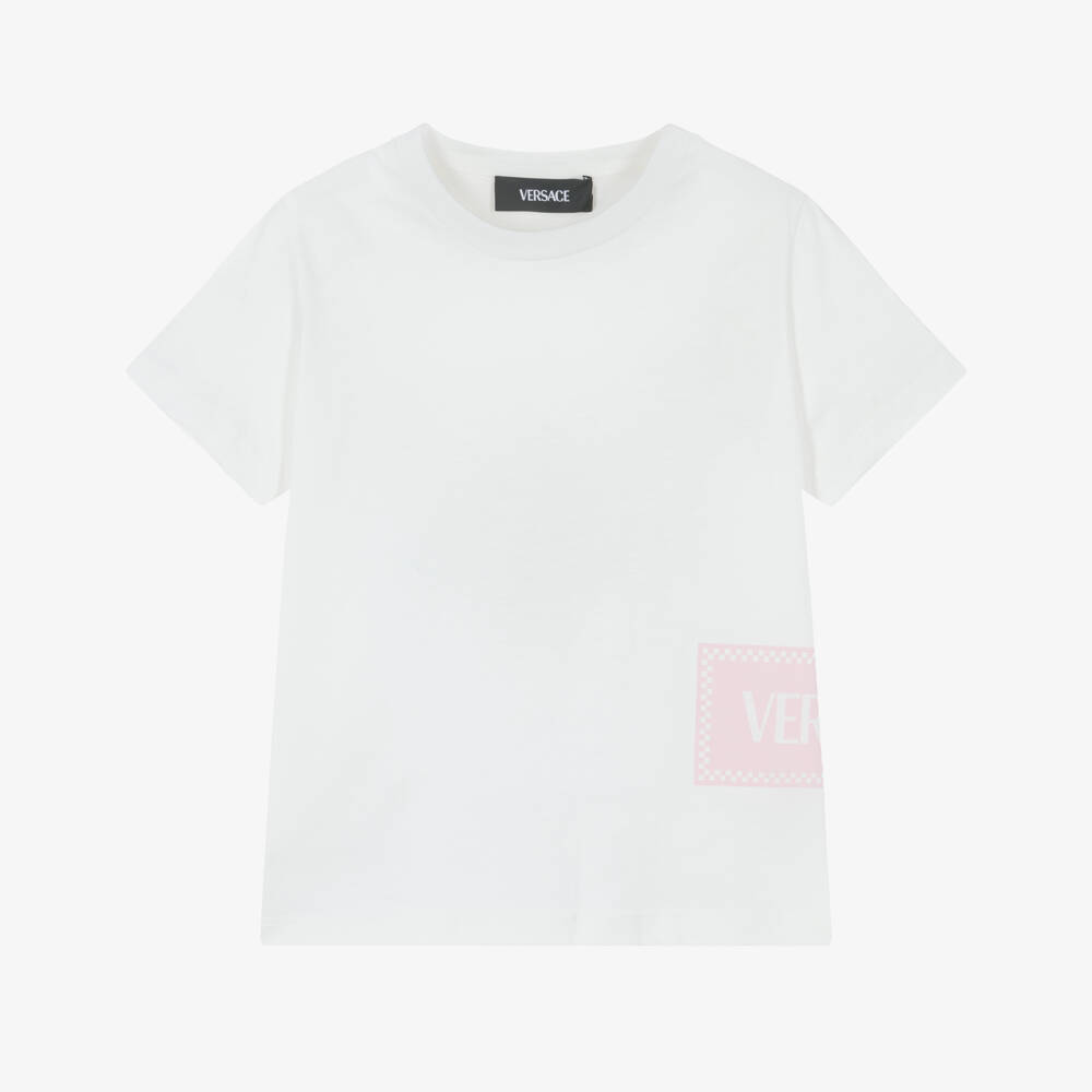 Versace-Кремовая хлопковая футболка с логотипом | Childrensalon Outlet