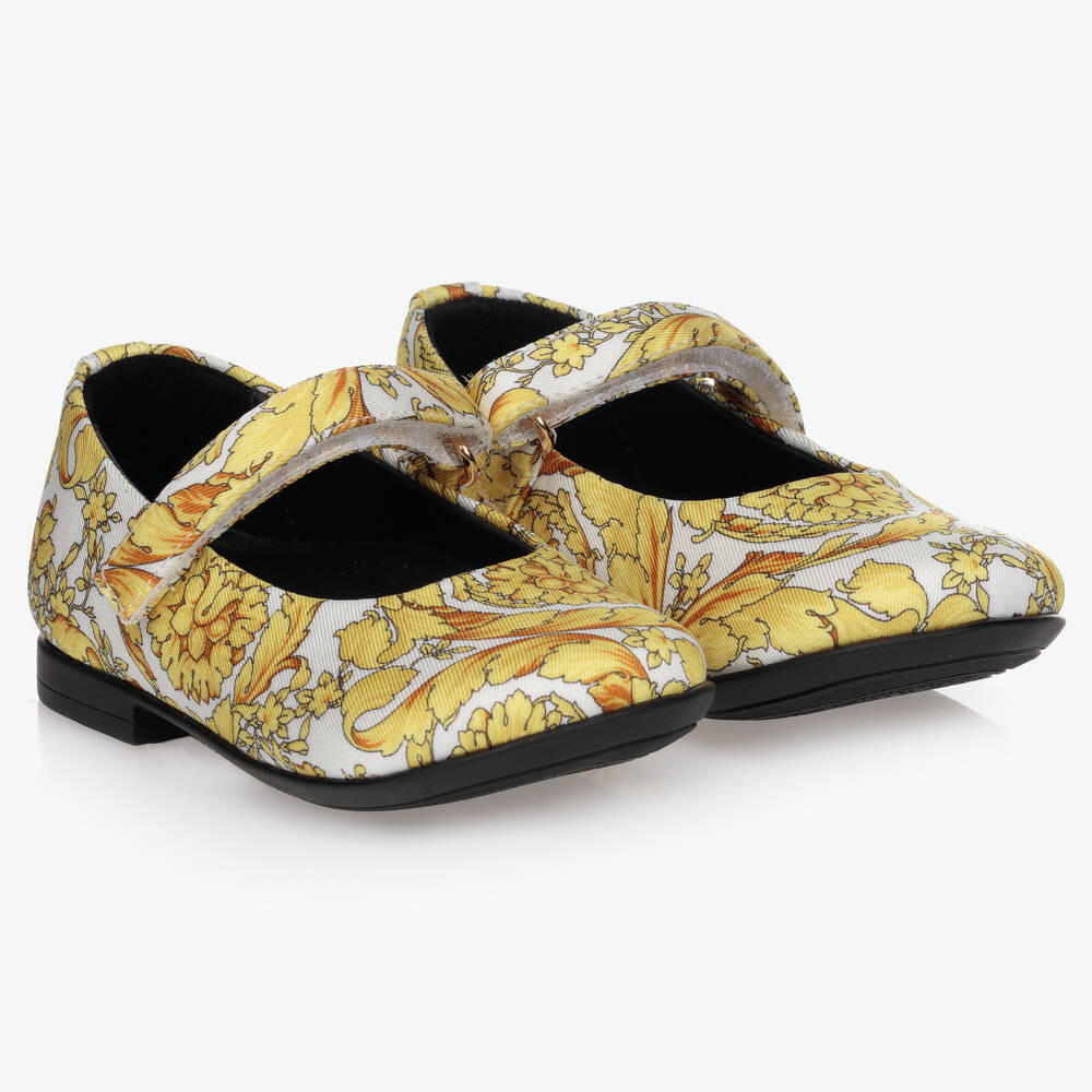 Versace-White & Gold Ballerina Pumps | Childrensalon Outlet