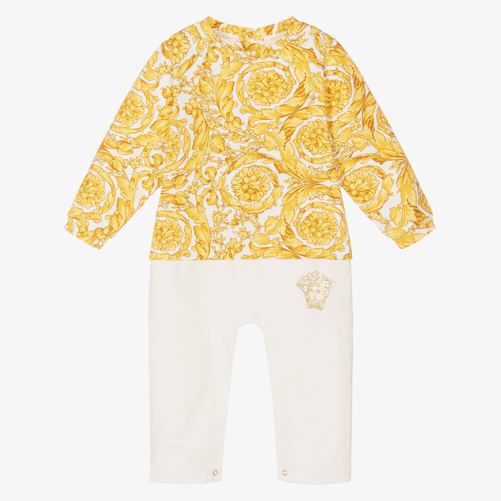 Versace - White & Gold Barocco Romper | Childrensalon