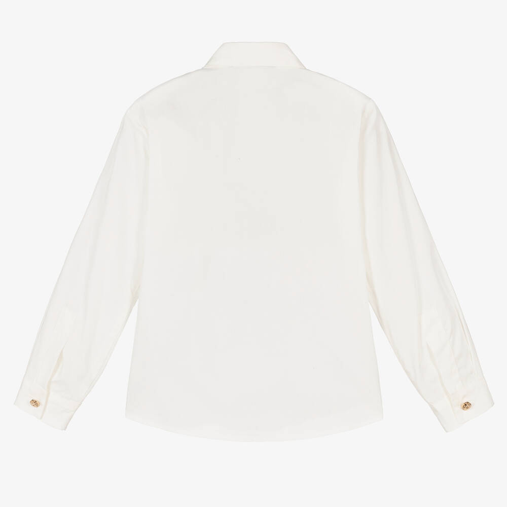 Versace-قميص قطن بوبلين مطرز لون أبيض وذهبي | Childrensalon Outlet