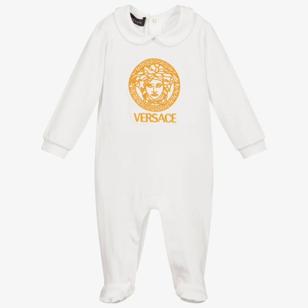 Versace-White & Gold Medusa Babygrow | Childrensalon Outlet