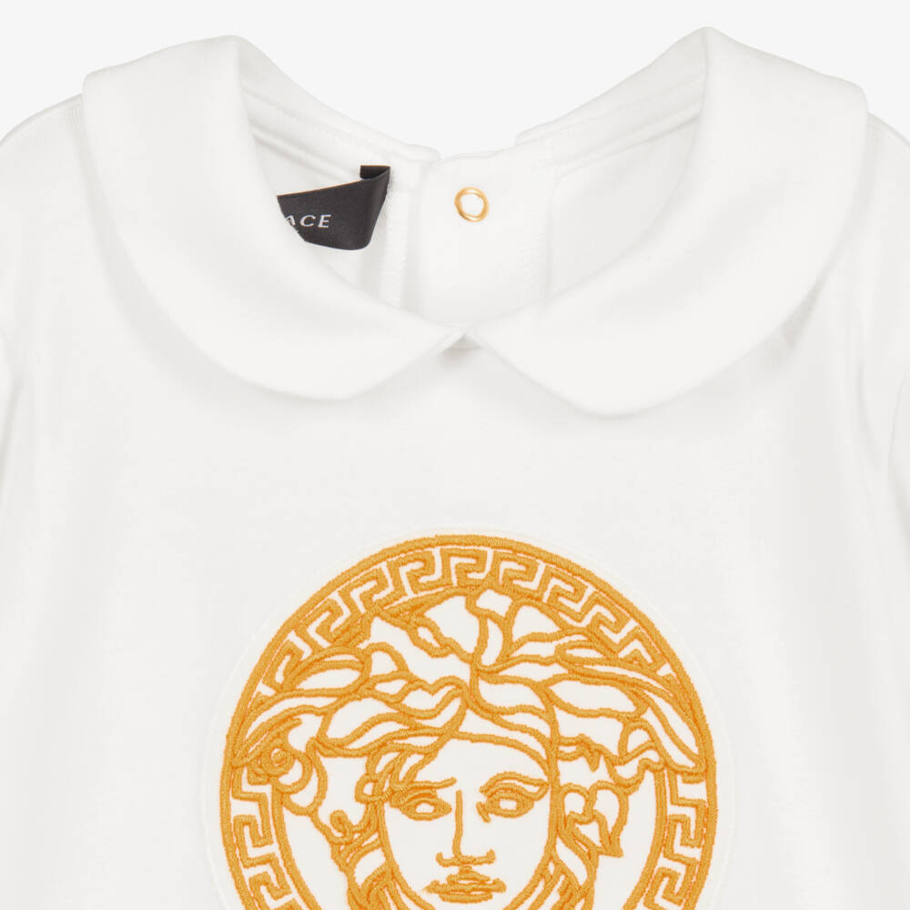 Versace-White & Gold Medusa Babygrow | Childrensalon Outlet