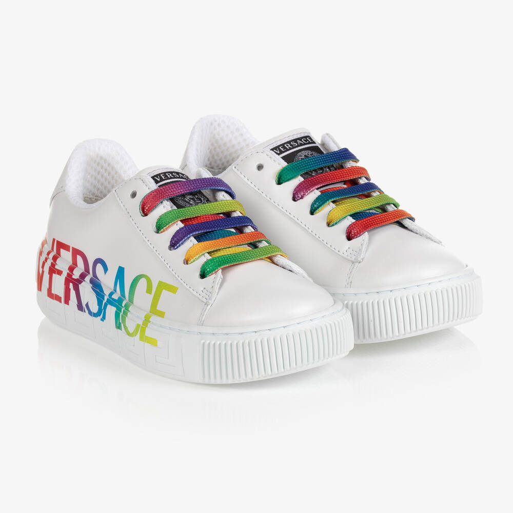 Versace - Baskets blanches en cuir Greca | Childrensalon