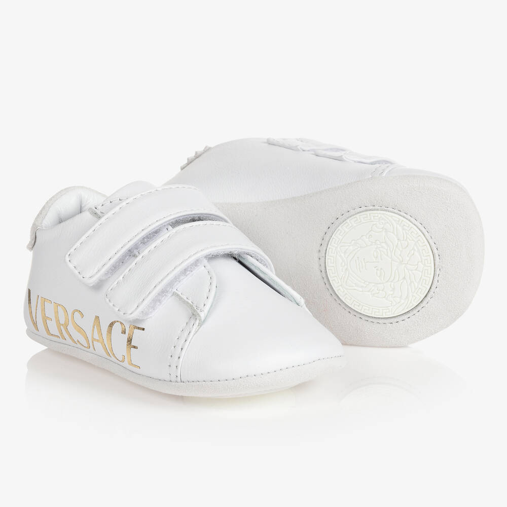Versace-White Leather Baby Shoes  | Childrensalon Outlet