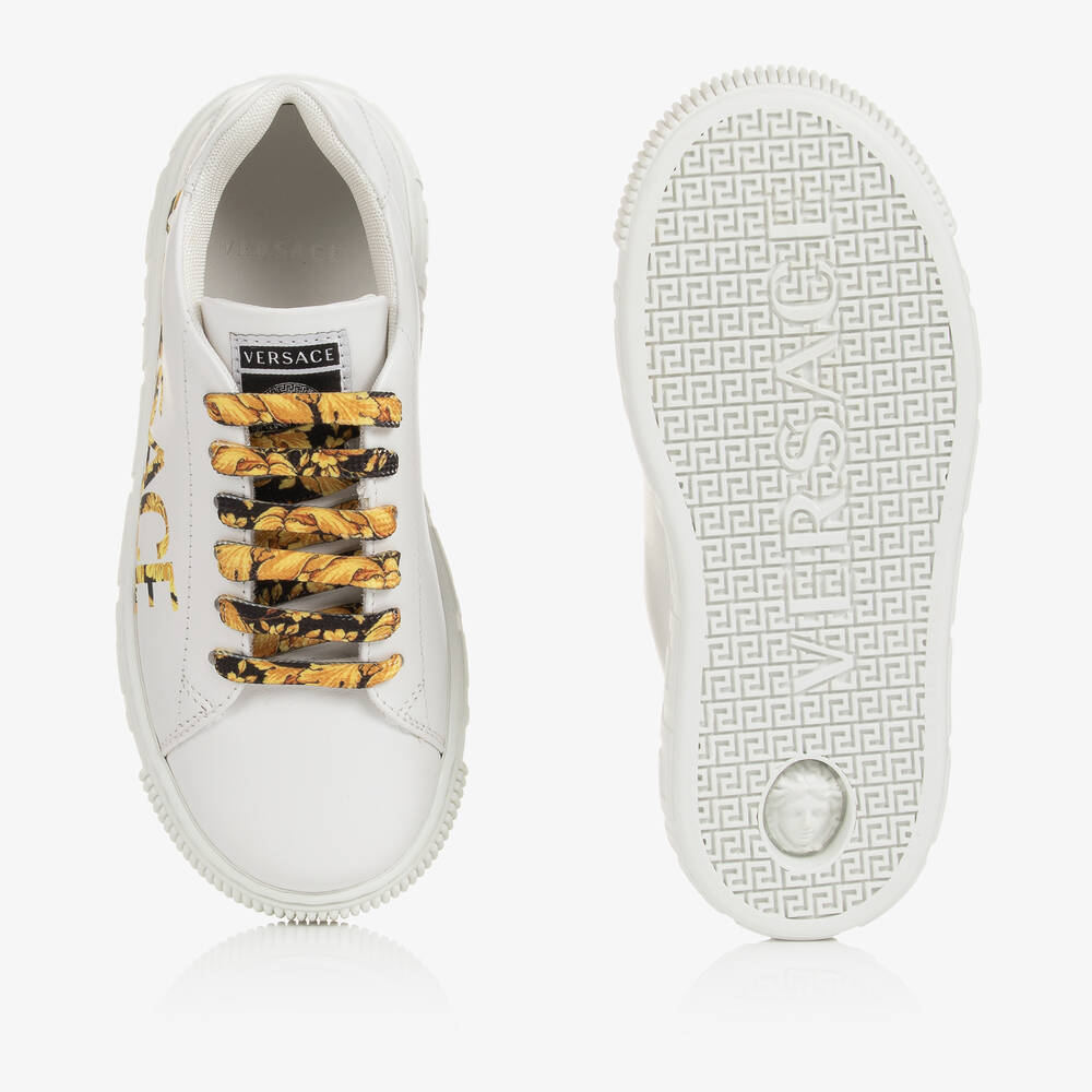 Versace-White Leather Barocco Trainers | Childrensalon Outlet
