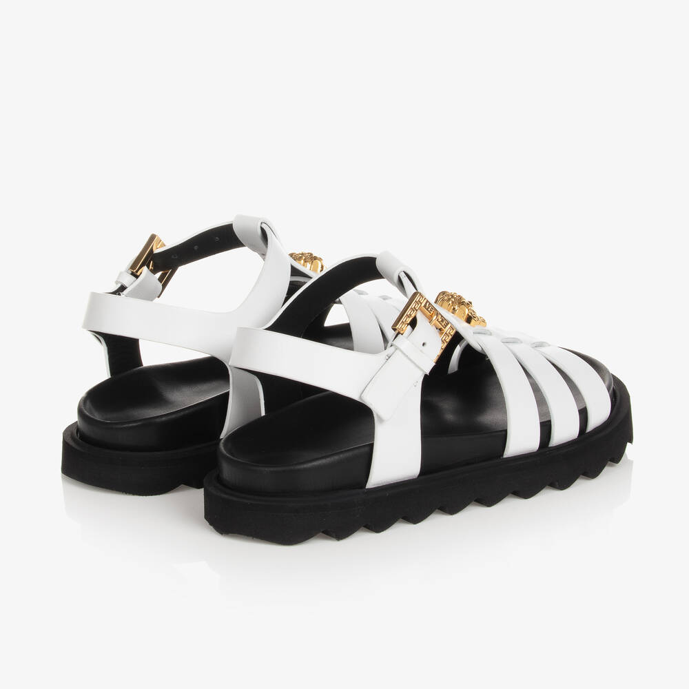 Versace White Leather Medusa Logo Sandals