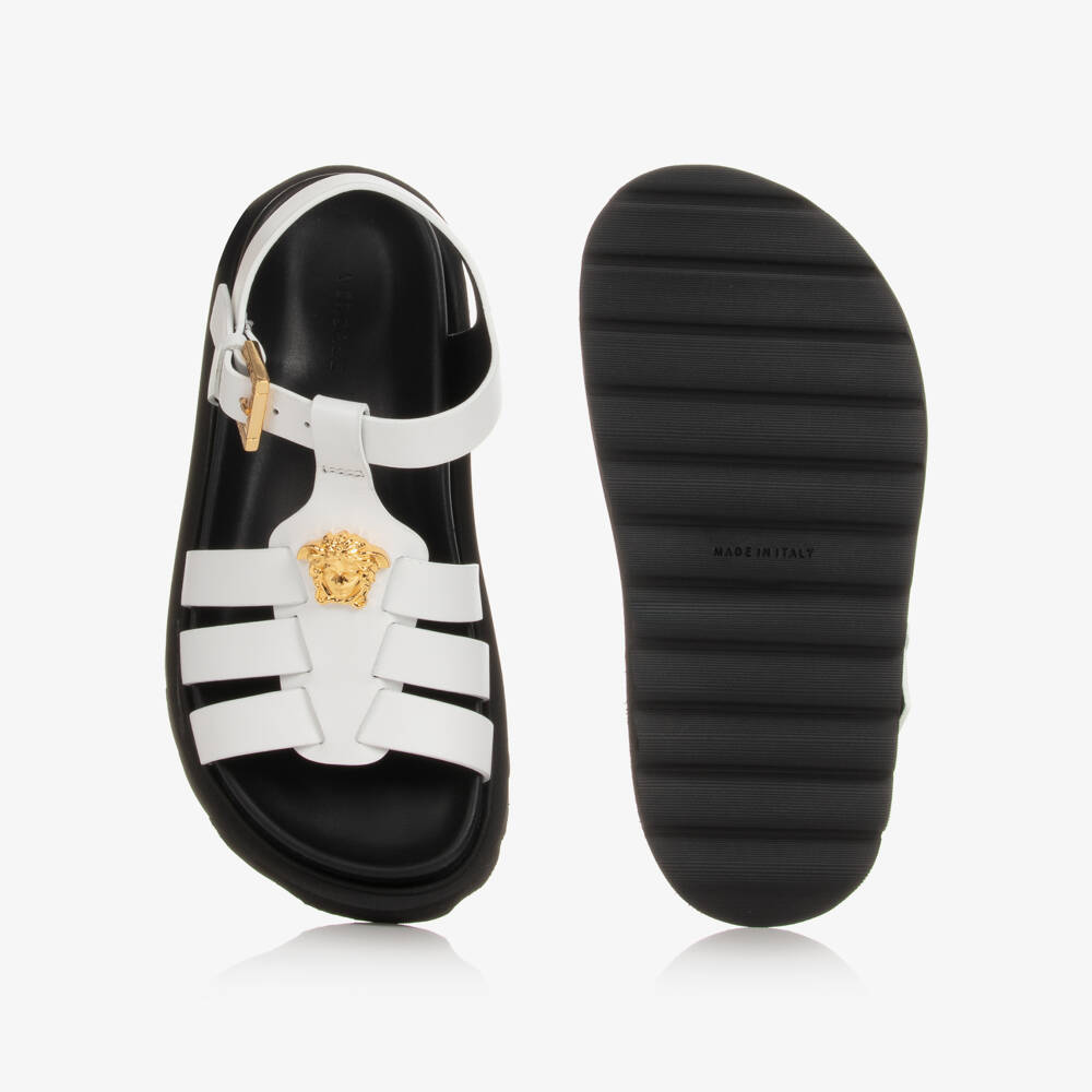 Versace-White Leather Medusa Logo Sandals | Childrensalon Outlet