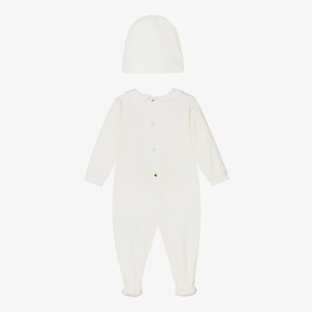 Versace-طقم هدية أفرول بيبي غرو قطن جيرسي لون أبيض للأطفال | Childrensalon Outlet