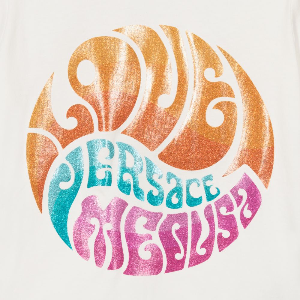Versace-تيشيرت قطن جيرسي لون أبيض للبنات | Childrensalon Outlet