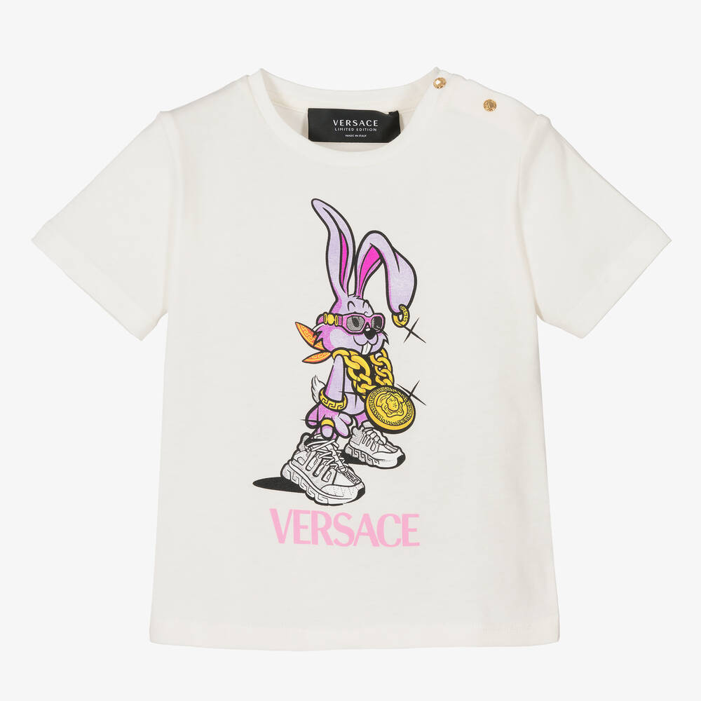 Versace - Baby-Hasen-T-Shirt in Weiß & Rosa | Childrensalon