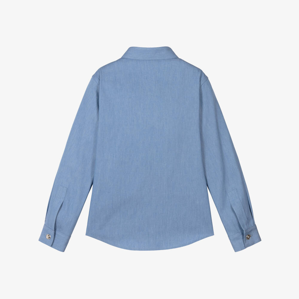 Versace-Подростковая хлопковая синяя рубашка Medusa для мальчиков | Childrensalon Outlet