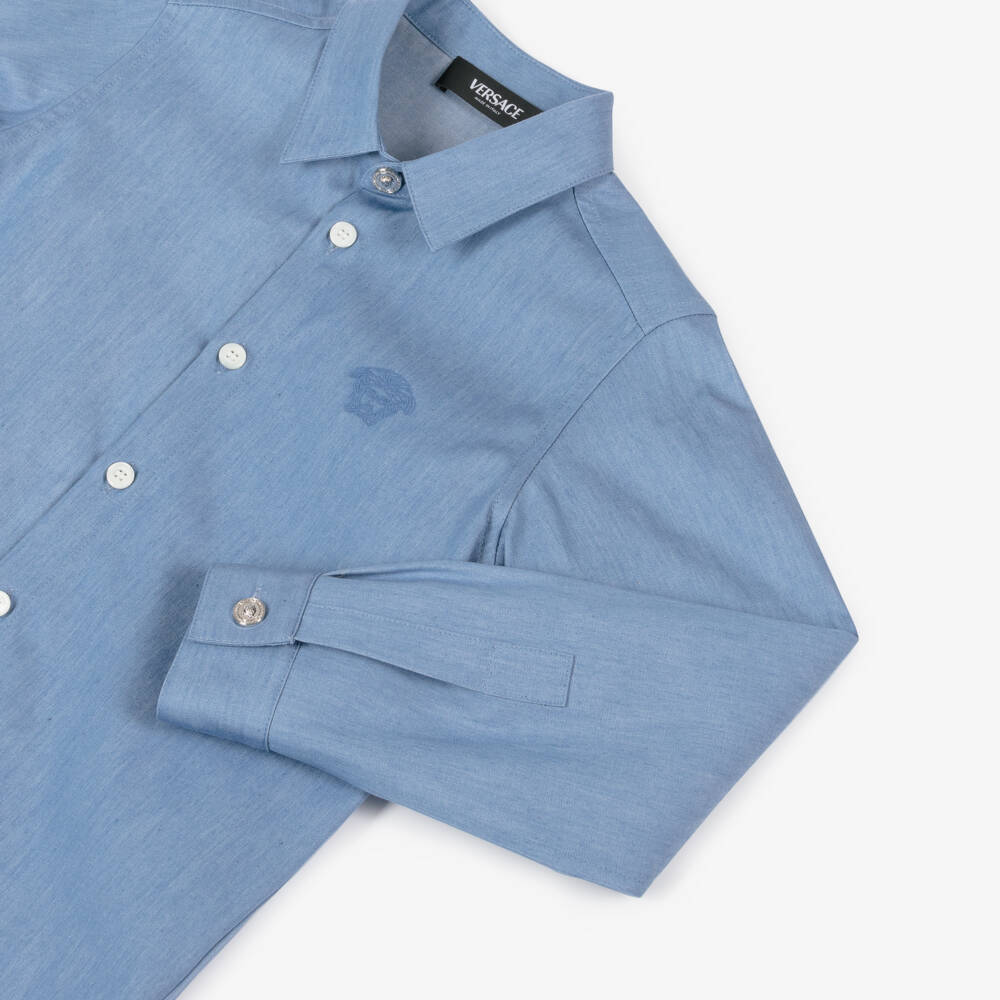 Versace-Подростковая хлопковая синяя рубашка Medusa для мальчиков | Childrensalon Outlet