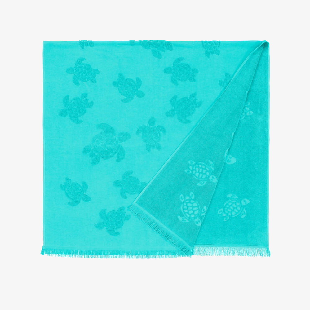 Vilebrequin-Aqua Green Cotton Turtles Beach Towel (180cm) | Childrensalon Outlet