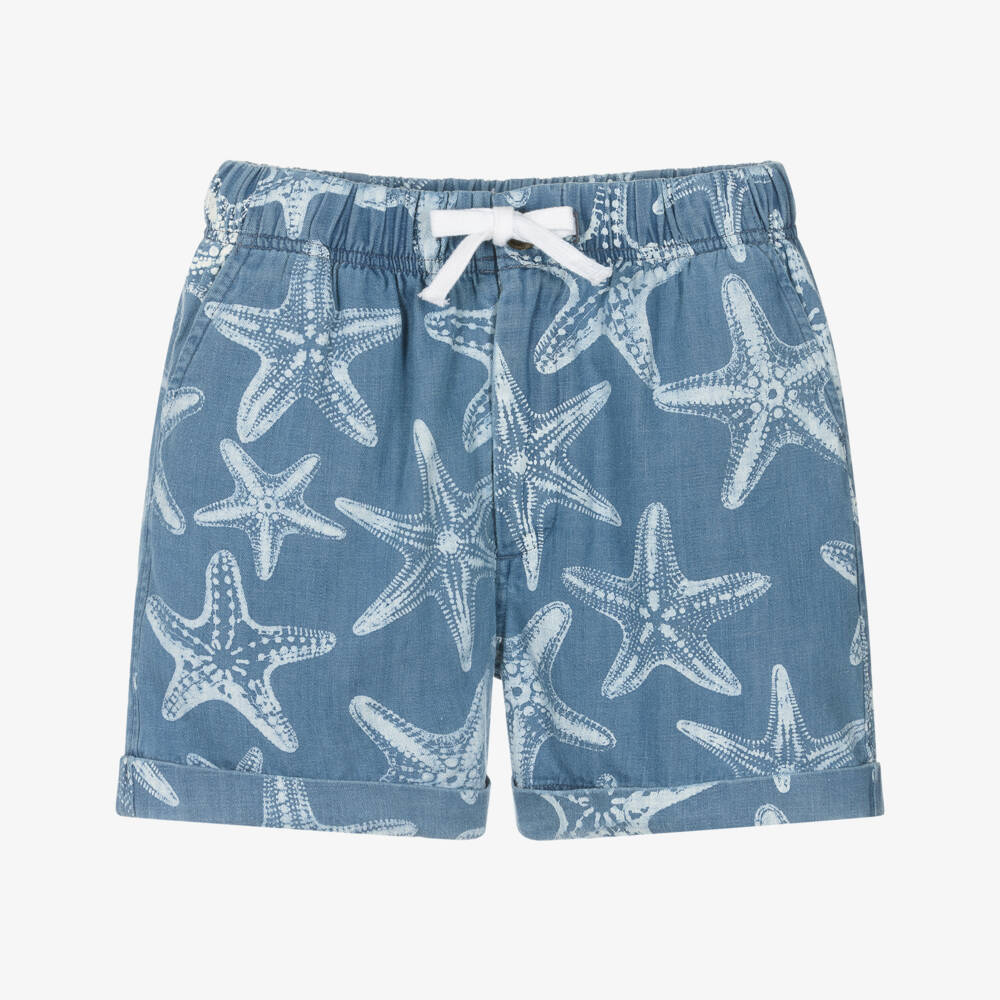 Vilebrequin-Boys Blue Cotton Chambray Starfish Shorts | Childrensalon Outlet