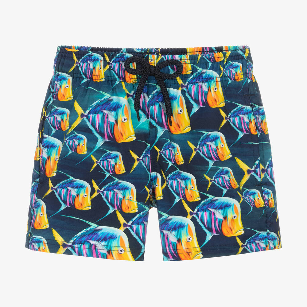 Vilebrequin - Boys Blue Fish Print Swim Shorts | Childrensalon