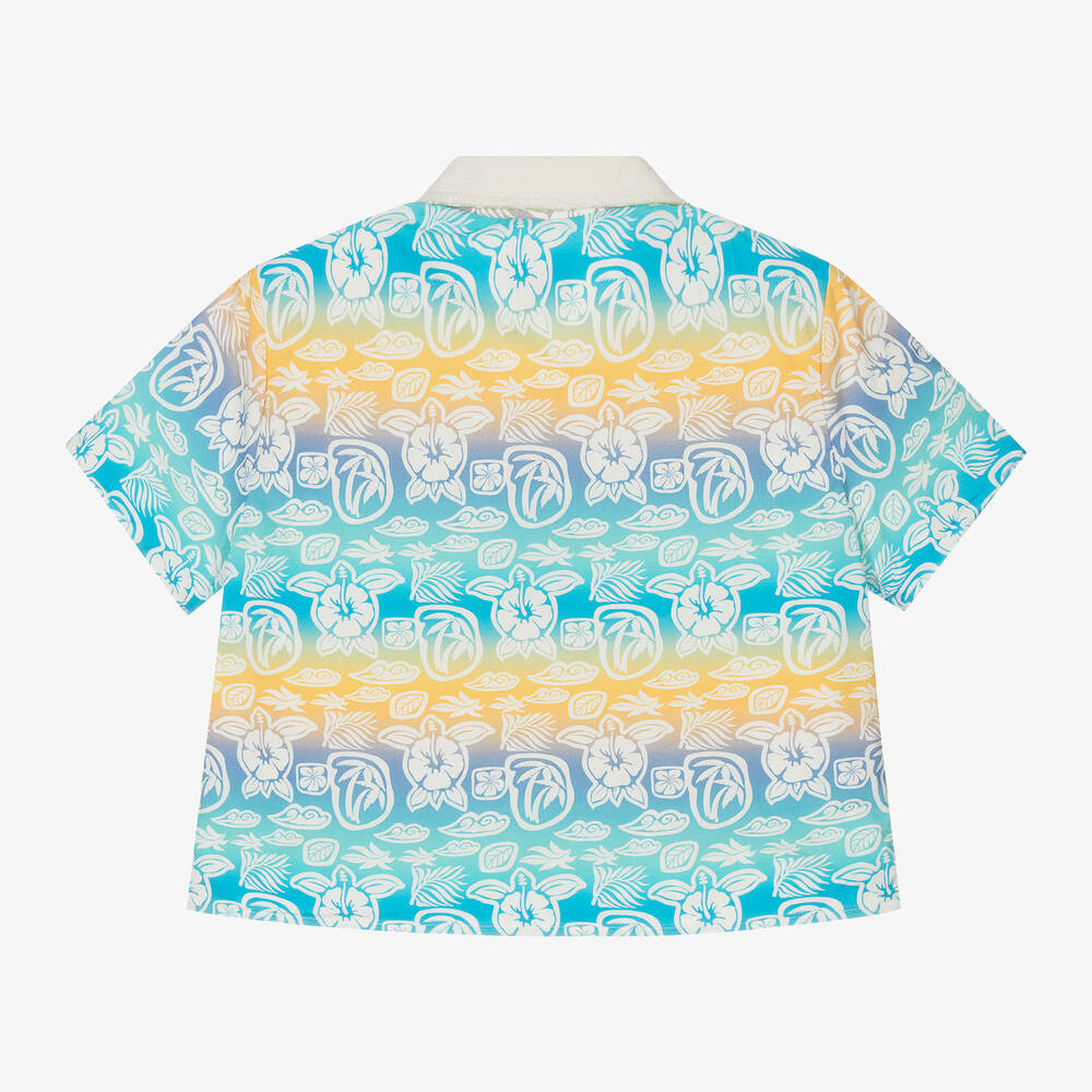 Vilebrequin-قميص مفتوح قطن لون أزرق بطبعة ورود للأولاد | Childrensalon Outlet