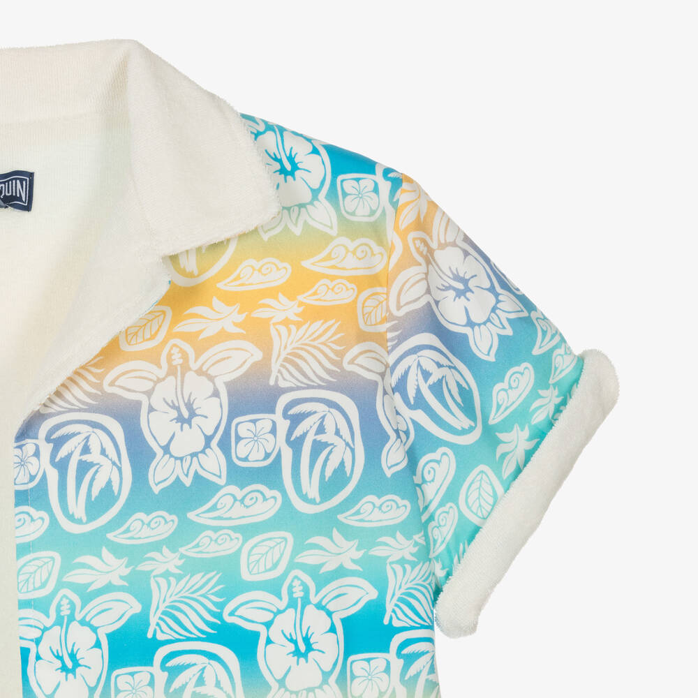 Vilebrequin-قميص مفتوح قطن لون أزرق بطبعة ورود للأولاد | Childrensalon Outlet