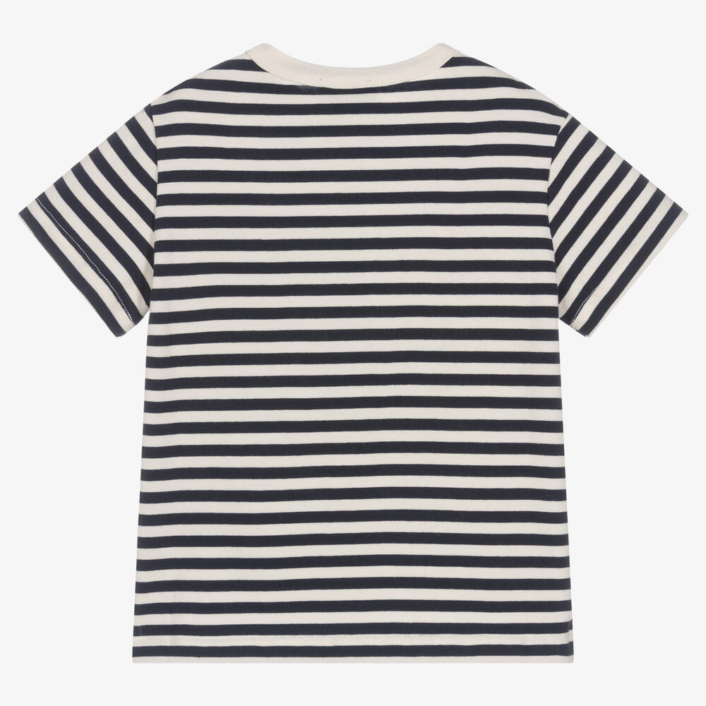 Vilebrequin-تيشيرت قطن عضوي مقلم لون أزرق وعاجي للأولاد | Childrensalon Outlet