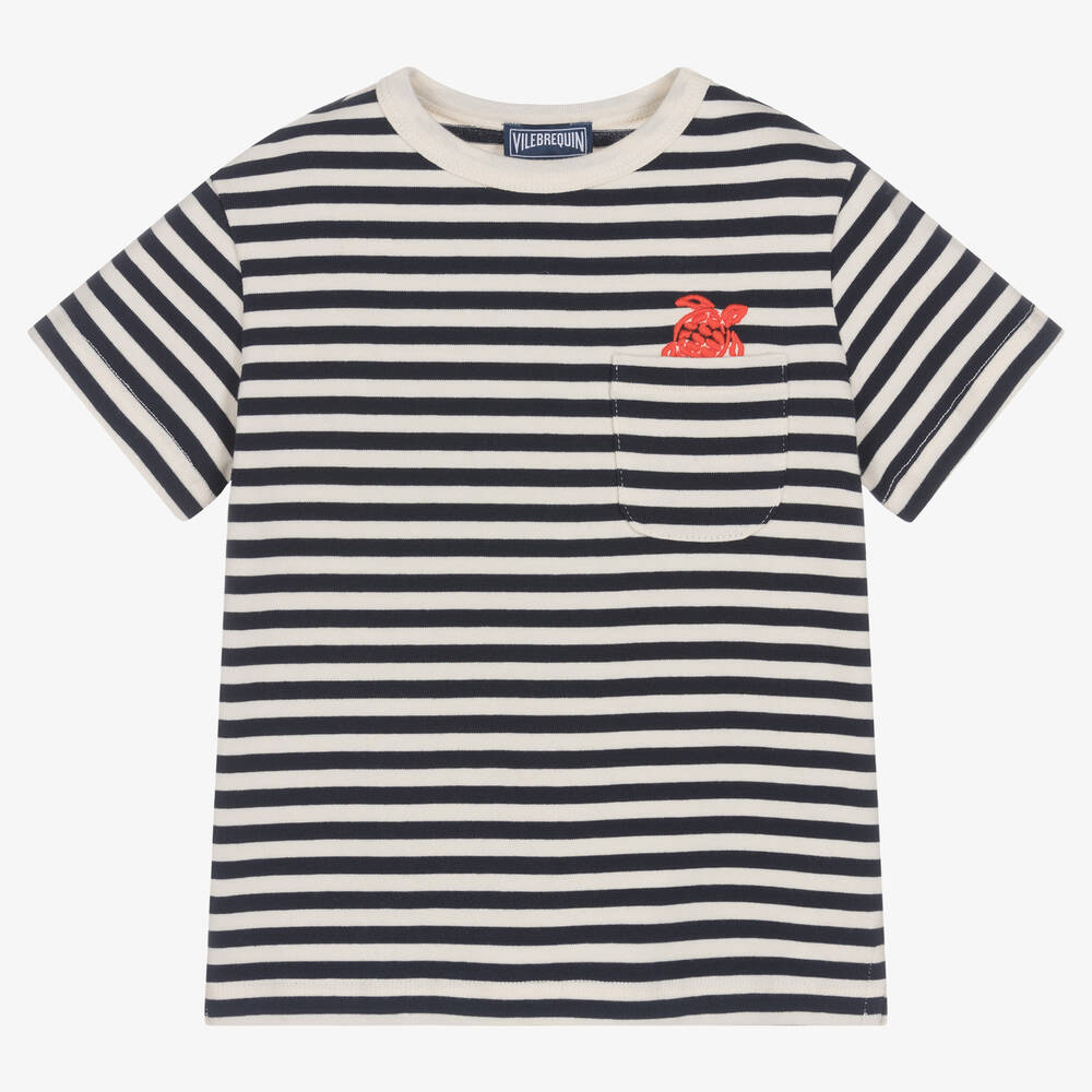 Vilebrequin - Кремовая хлопковая футболка в синюю полоску  | Childrensalon