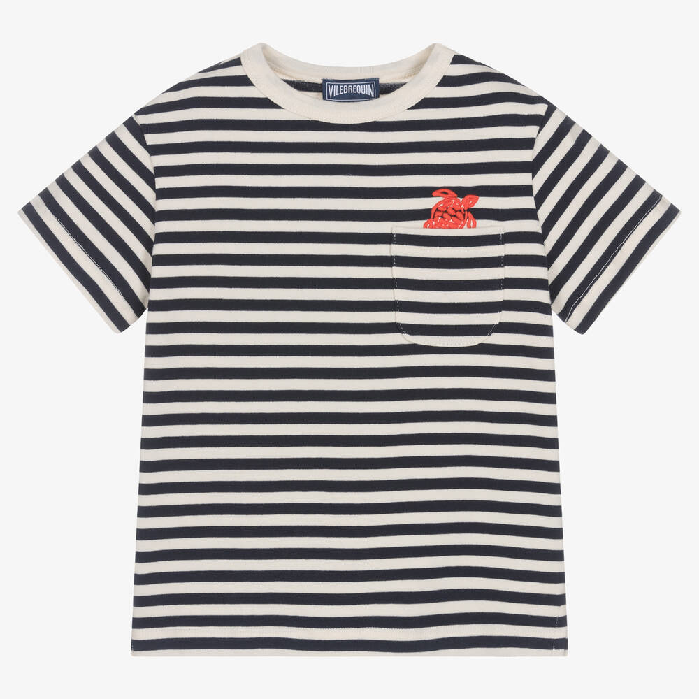 Vilebrequin-Boys Blue & Ivory Cotton T-Shirt  | Childrensalon Outlet