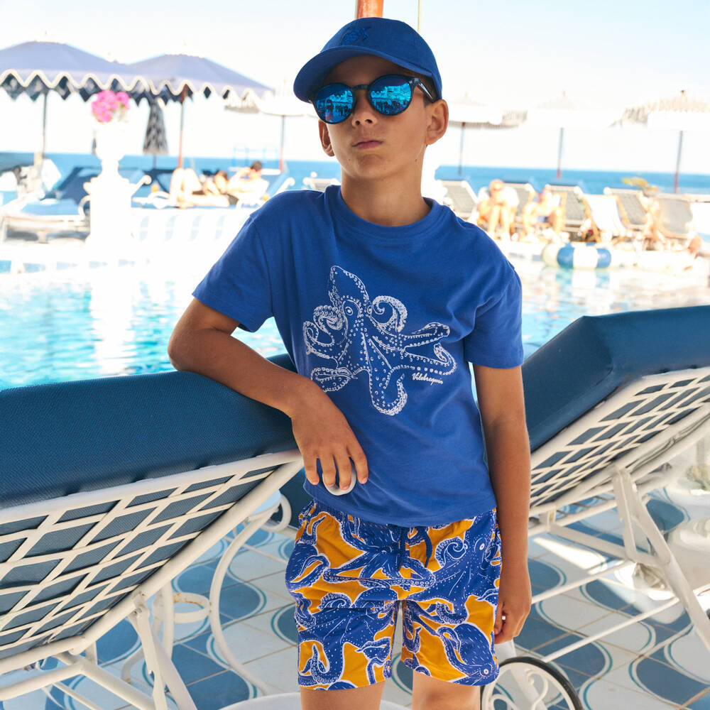 Vilebrequin-Boys Blue & Orange Octopus Swim Shorts | Childrensalon Outlet