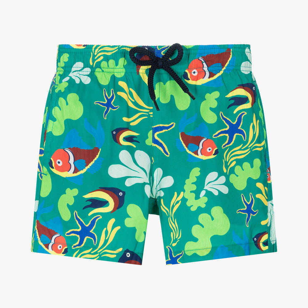Vilebrequin-Boys Green Tropical Fish Swim Shorts | Childrensalon Outlet