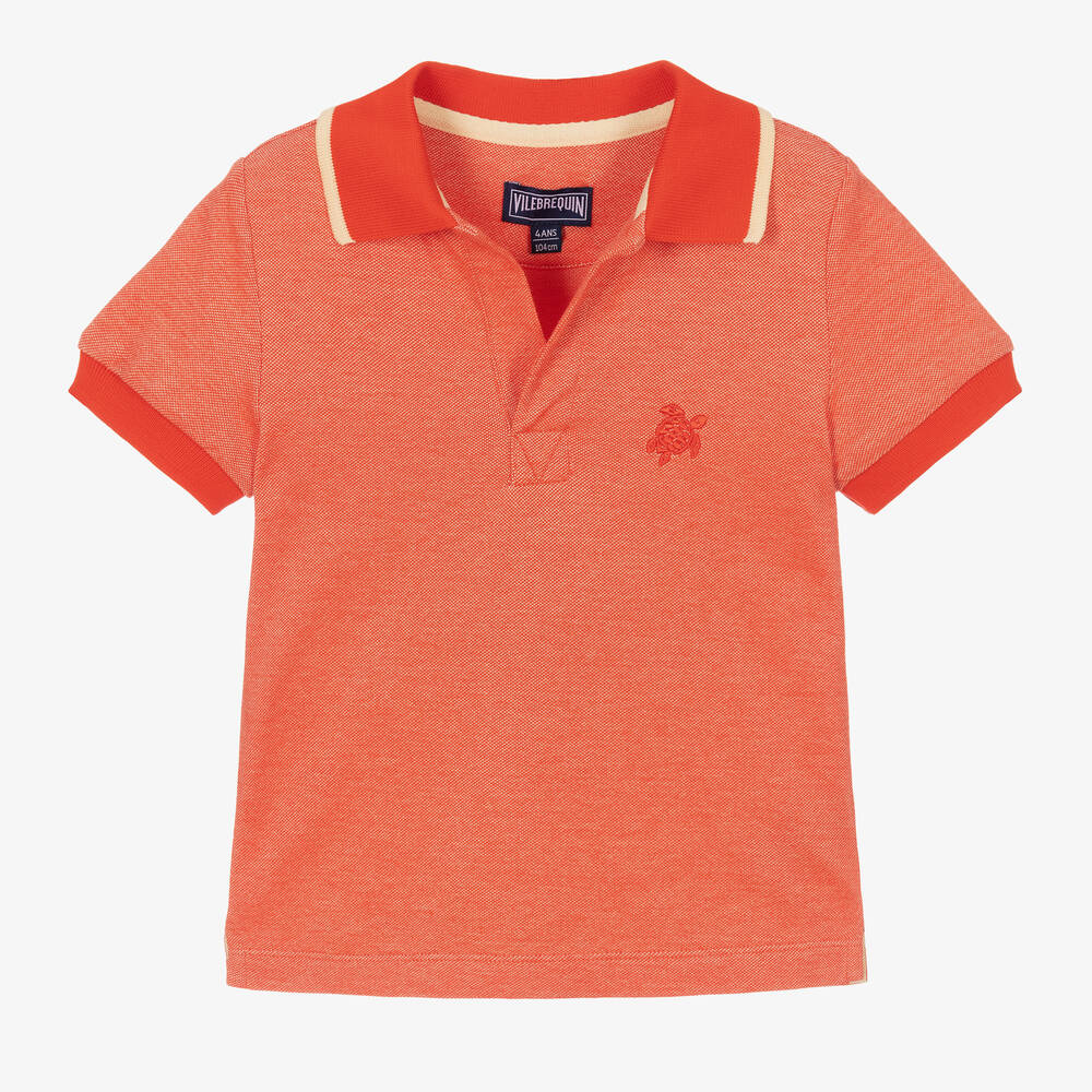 Vilebrequin - Boys Orange Cotton Polo Shirt | Childrensalon