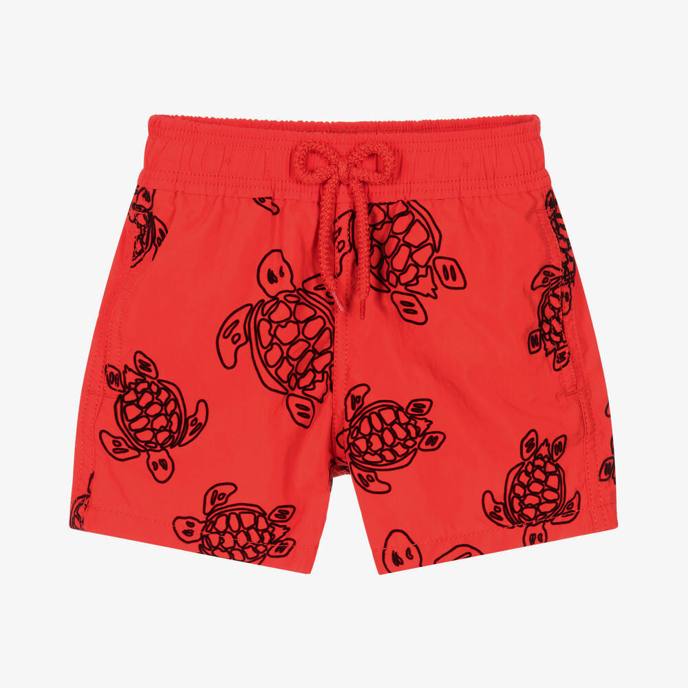 Vilebrequin-Boys Red Flocked Turtles Swim Shorts | Childrensalon Outlet