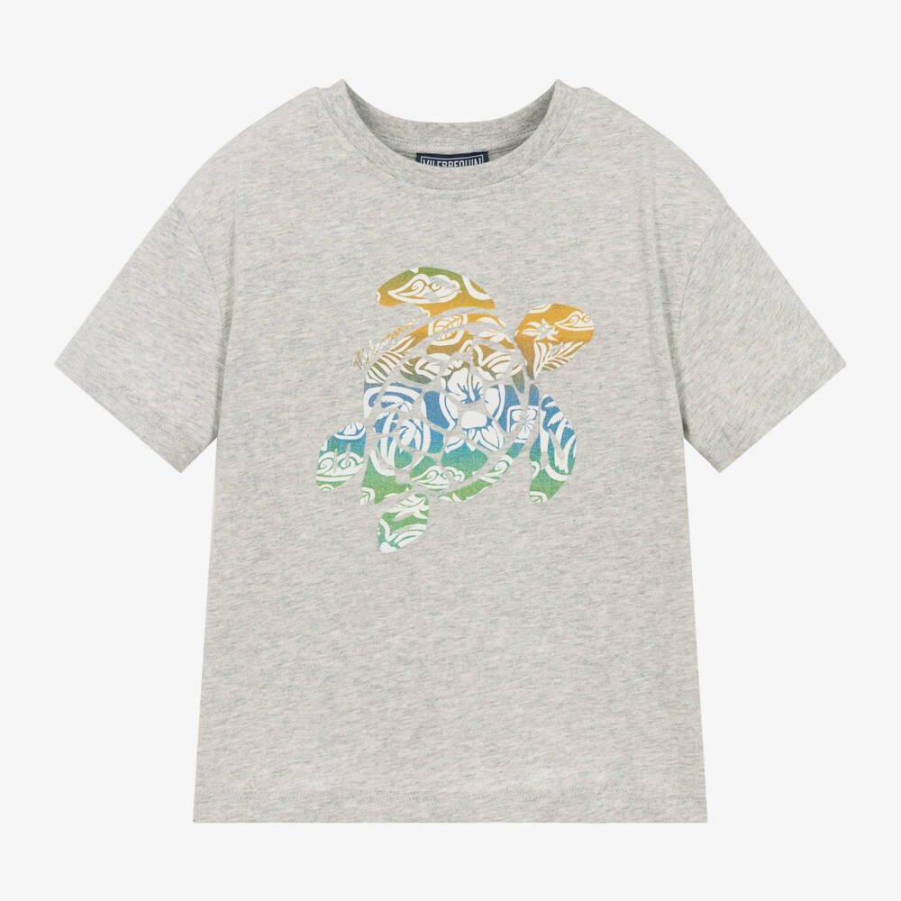 Vilebrequin-Boys Sea Turtle Grey T-Shirt | Childrensalon Outlet