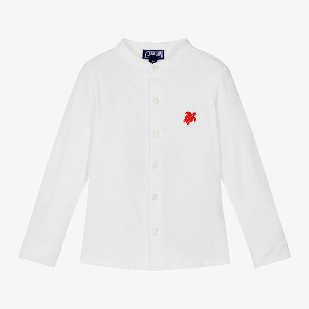 Vilebrequin-Boys White Grandad Collar Shirt | Childrensalon Outlet