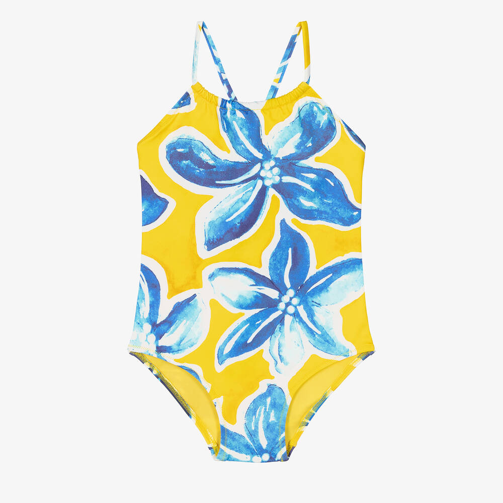 Vilebrequin - Maillot de bain jaune fleurs bleues | Childrensalon