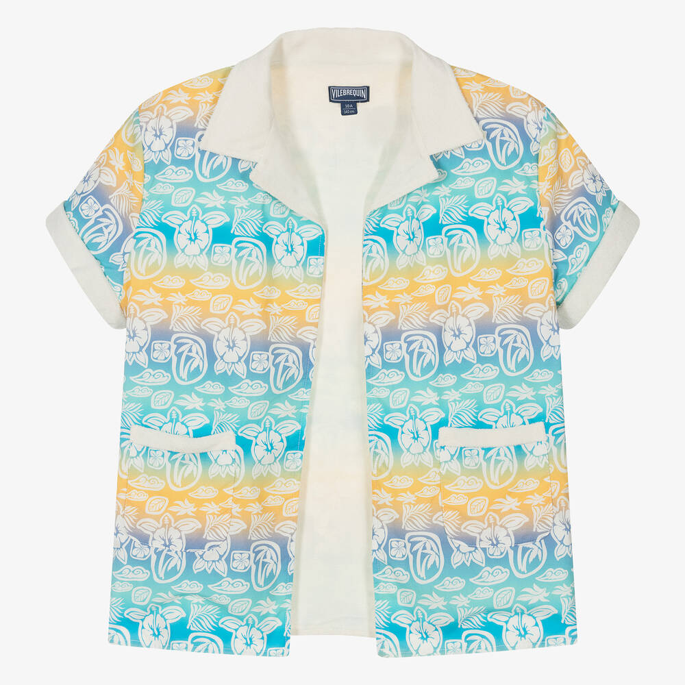 Vilebrequin-Teen Boys Blue Floral Open Shirt | Childrensalon Outlet