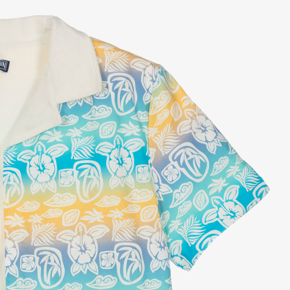 Vilebrequin-Teen Boys Blue Floral Open Shirt | Childrensalon Outlet