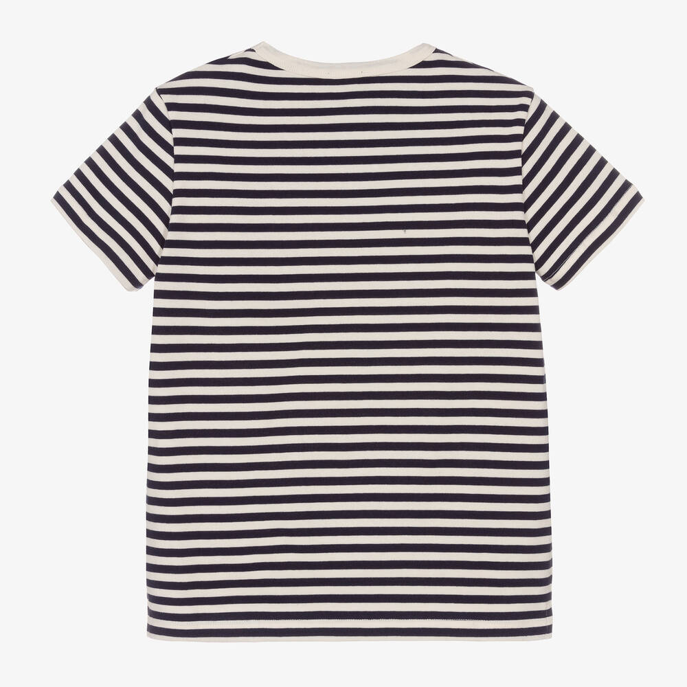 Vilebrequin-Teen Boys Blue & Ivory Cotton T-Shirt  | Childrensalon Outlet