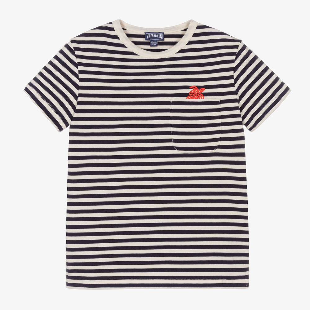 Vilebrequin-Teen Boys Blue & Ivory Cotton T-Shirt  | Childrensalon Outlet