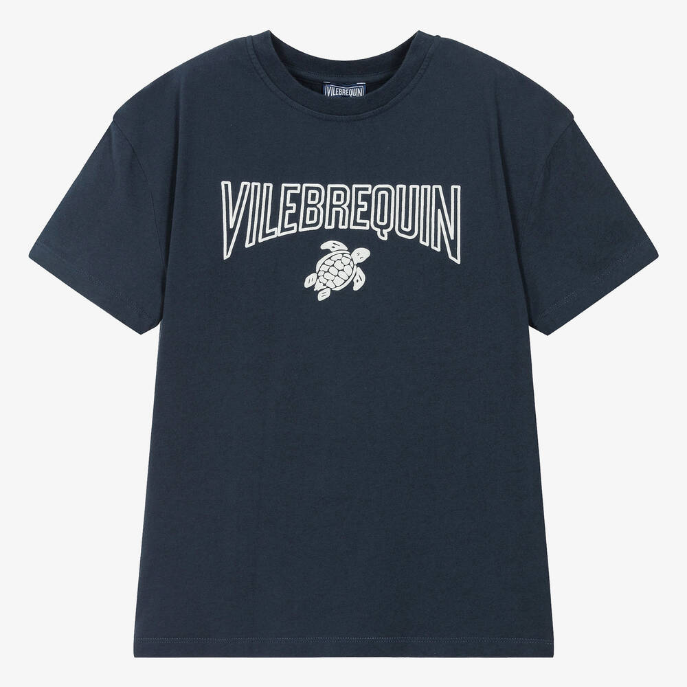 Vilebrequin-Teen Boys Navy Blue Cotton T-Shirt | Childrensalon Outlet