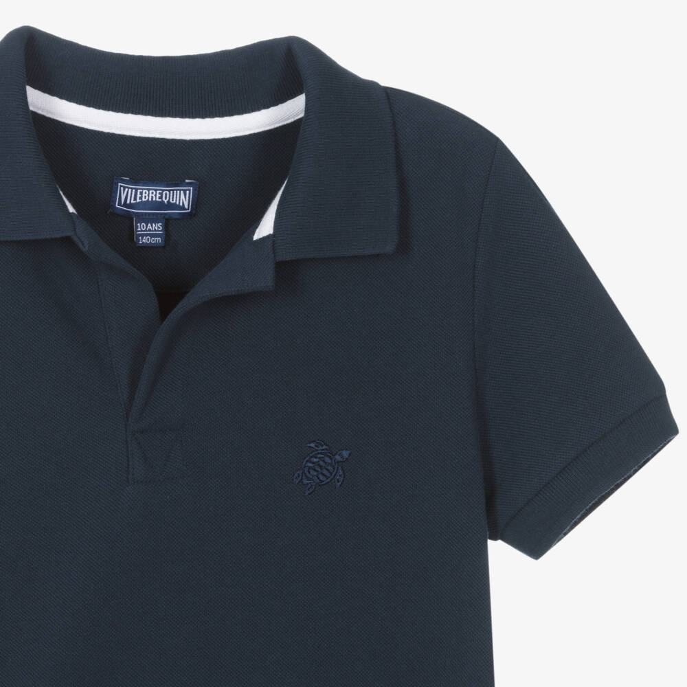 Vilebrequin-Teen Boys Navy Organic Cotton Polo | Childrensalon Outlet