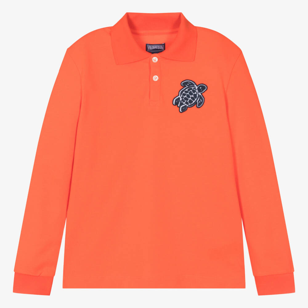 Vilebrequin-Teen Boys Orange Piqué Polo Shirt | Childrensalon Outlet