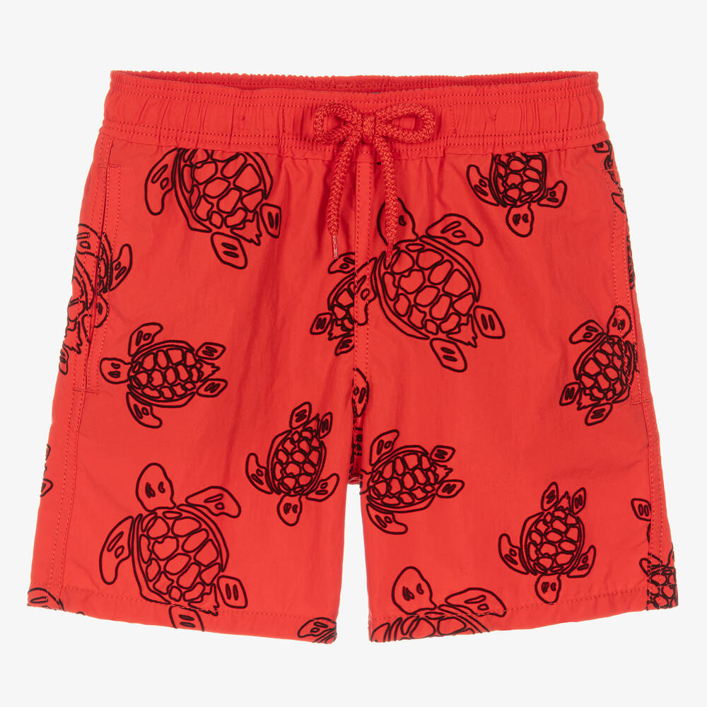 Vilebrequin-Teen Boys Red Flocked Turtles Swim Shorts | Childrensalon Outlet