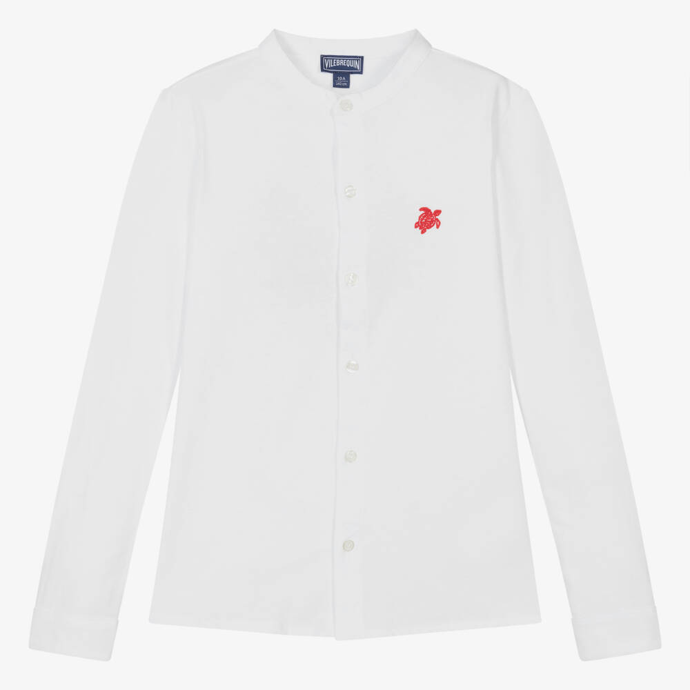 Vilebrequin-Teen Boys White Grandad Collar Shirt | Childrensalon Outlet