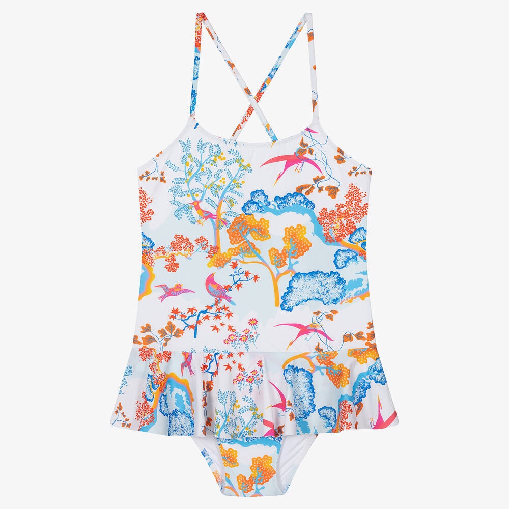 Vilebrequin-Teen Girls White & Blue Tropical Swimsuit | Childrensalon Outlet