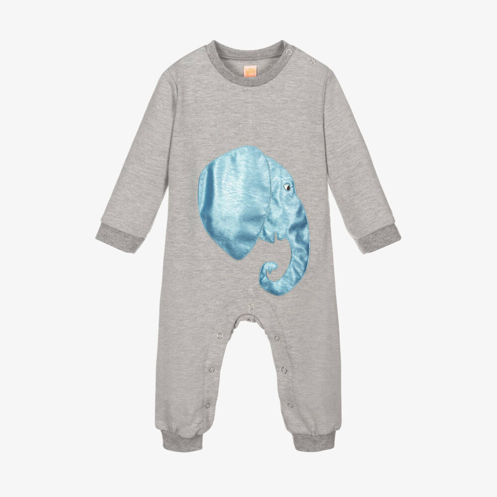 Wauw Capow-Baby Boys Grey Elephant Romper | Childrensalon Outlet
