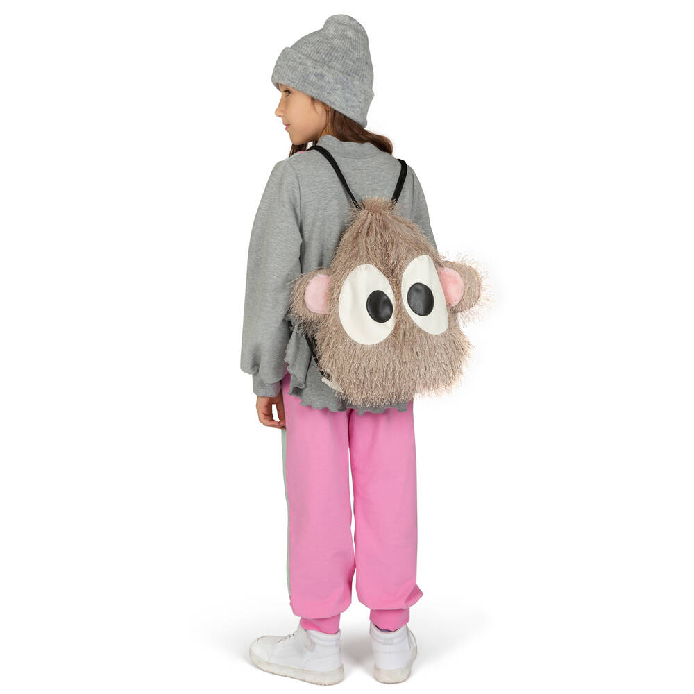 Wauw Capow-Beige Fluffy Drawstring Bag (38cm) | Childrensalon Outlet