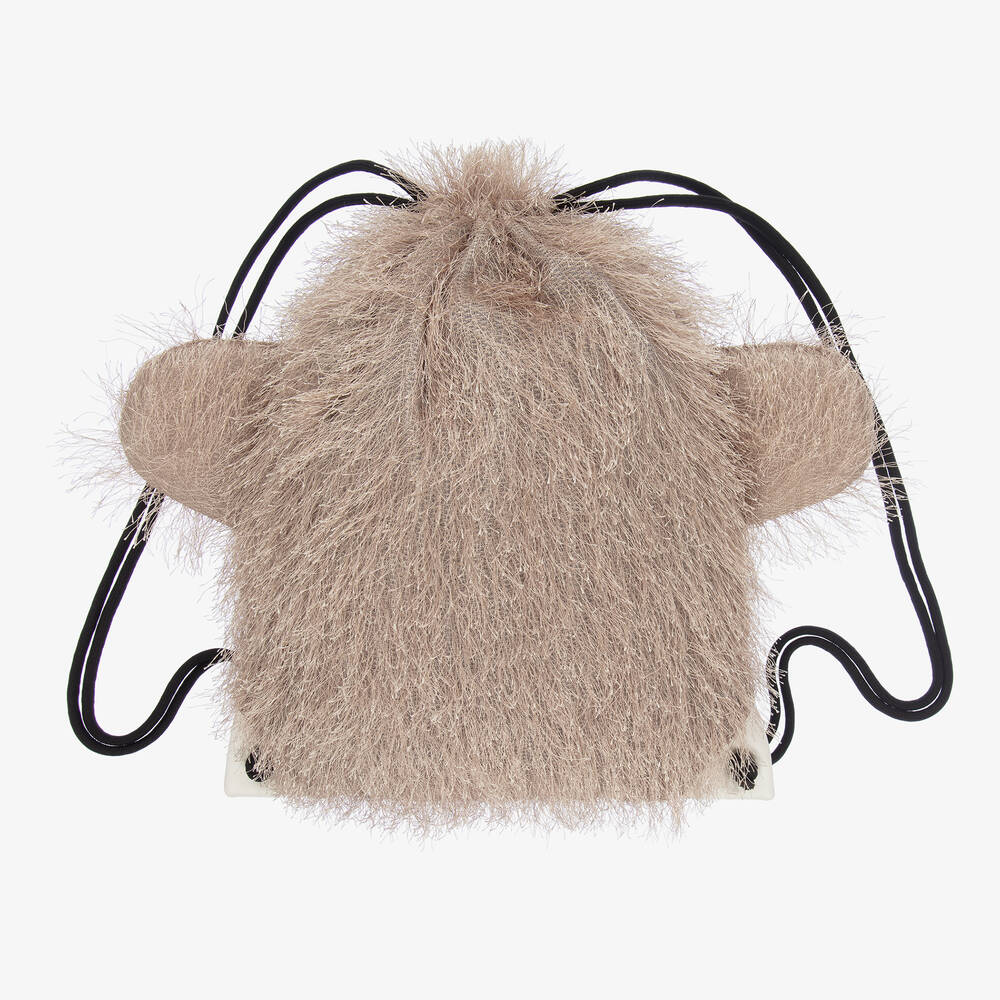 Wauw Capow-Beige Fluffy Drawstring Bag (38cm) | Childrensalon Outlet