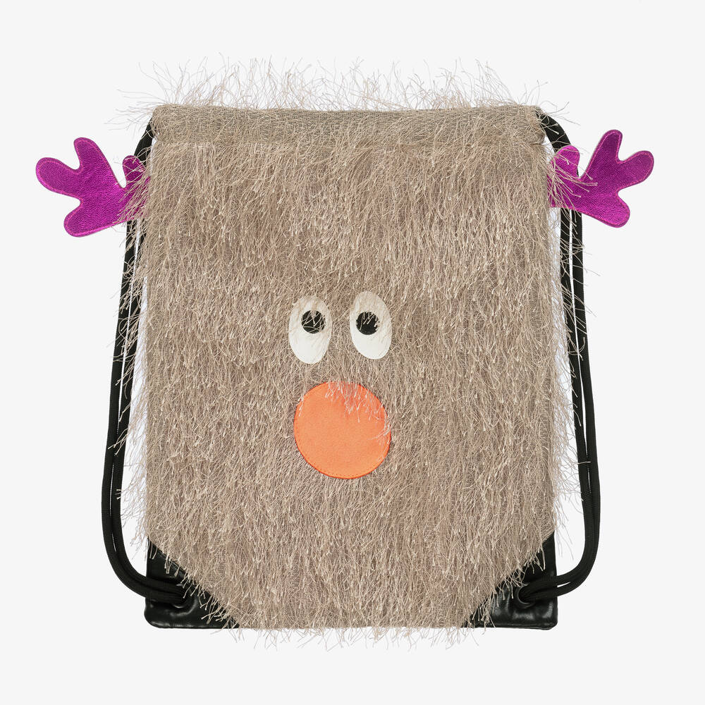 Wauw Capow-Beige Fluffy Reindeer Drawstring Bag (31cm) | Childrensalon Outlet