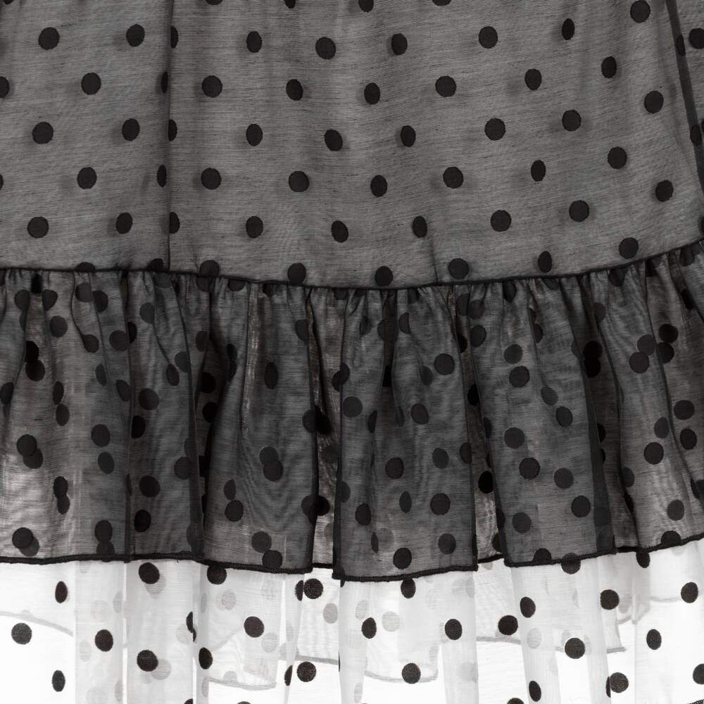 Phi Clothing - Girls Ivory & Black Cotton Polka Dot Dress