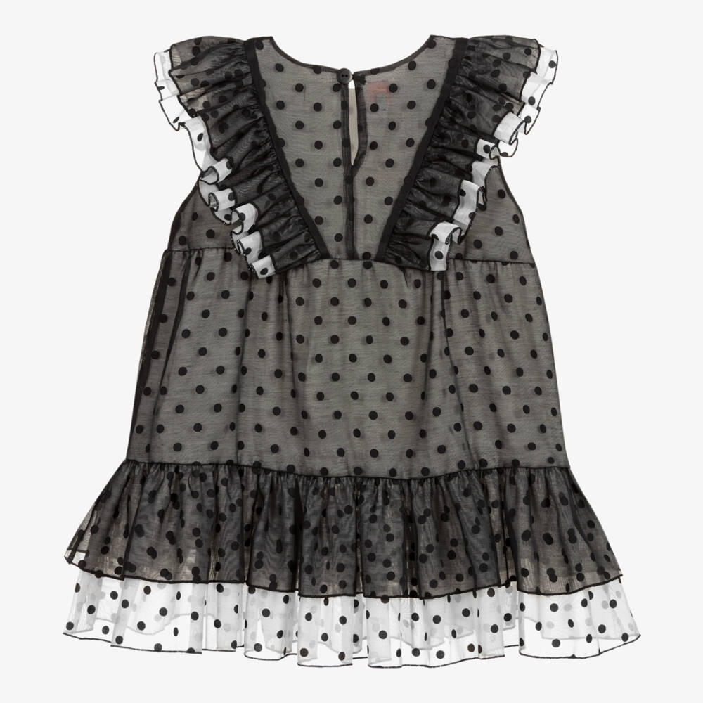 Wauw Capow-فستان شيفون منقط لون أسود وأبيض | Childrensalon Outlet
